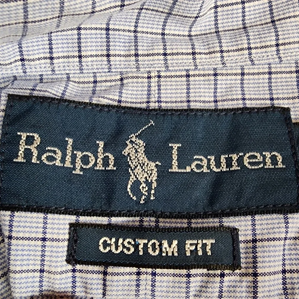 Polo Ralph Lauren Mens Dress Shirt 17.5 32/33 Blue White Check Custom Fit Cotton